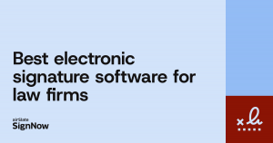 A blue blog thumbnail image with text: Best electronic signature software for law firms